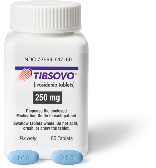 Bottle of TIBSOVO® (ivosidenib tablets)